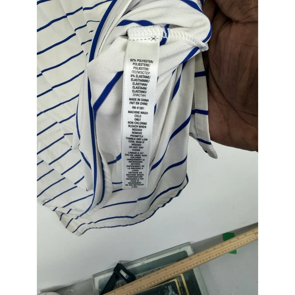 RLX Ralph Lauren Polo Shirt Mens Large Blue Striped The Golf Club @ The resort
